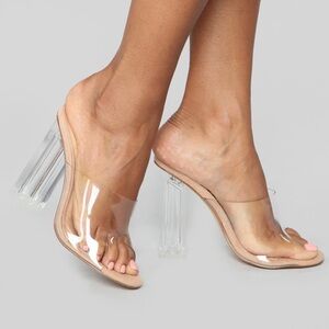 Clear PVC Block Heel Mule - Women's Nude